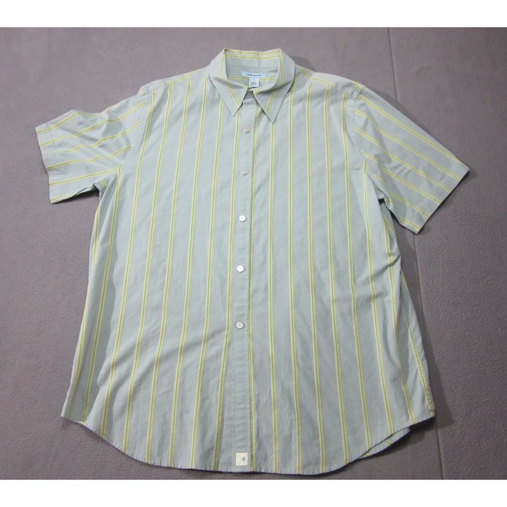 Gene Meyer Shirt Mens XL Green Striped Short Sleeve Everyday Wear Button Up